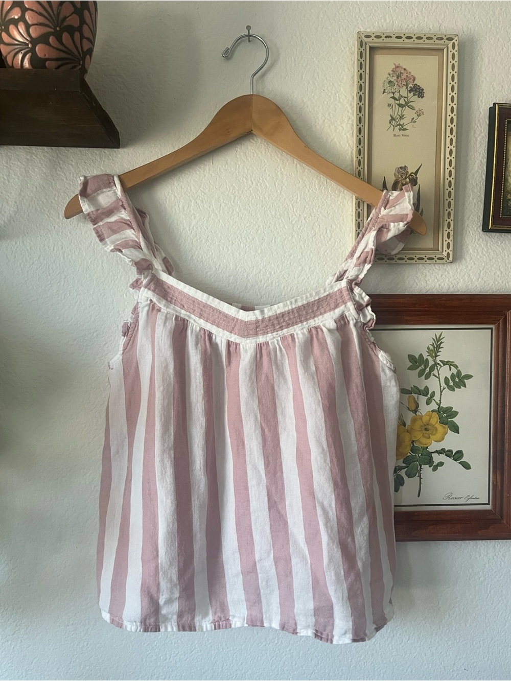 SINCERELY JULES Pink & White Striped Ruffle Strap Tank - 100% Cotton
